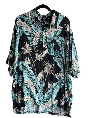 Vintage Hibiscus Collection Men's Hawaiian Shirt Button Up Leaf Print Size XL